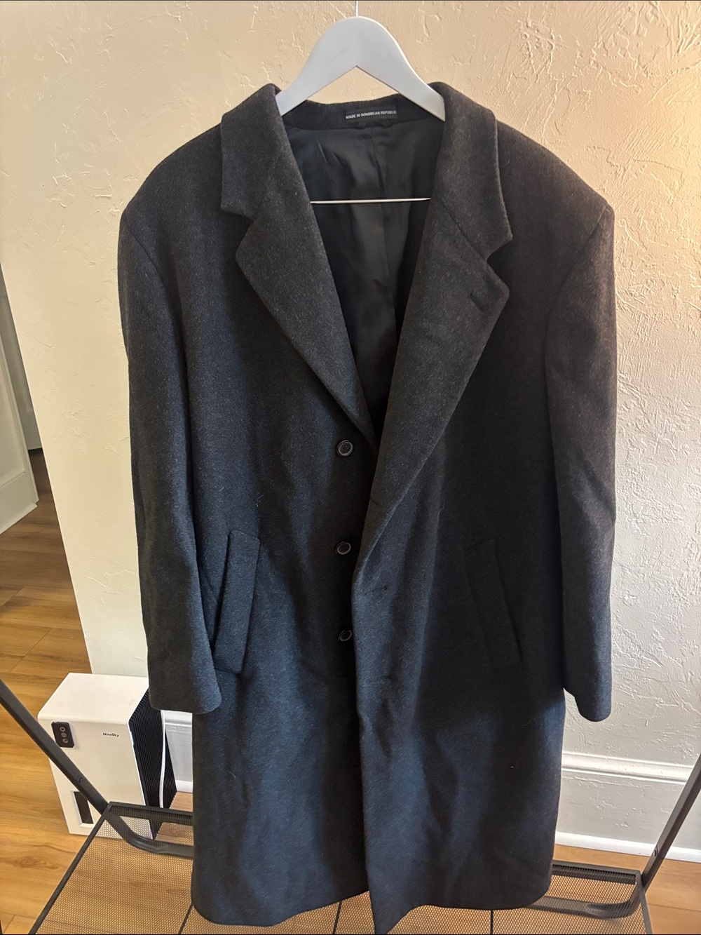Vintage Black Wool/Cashmere Blend Pea Coat with Notch Lapel